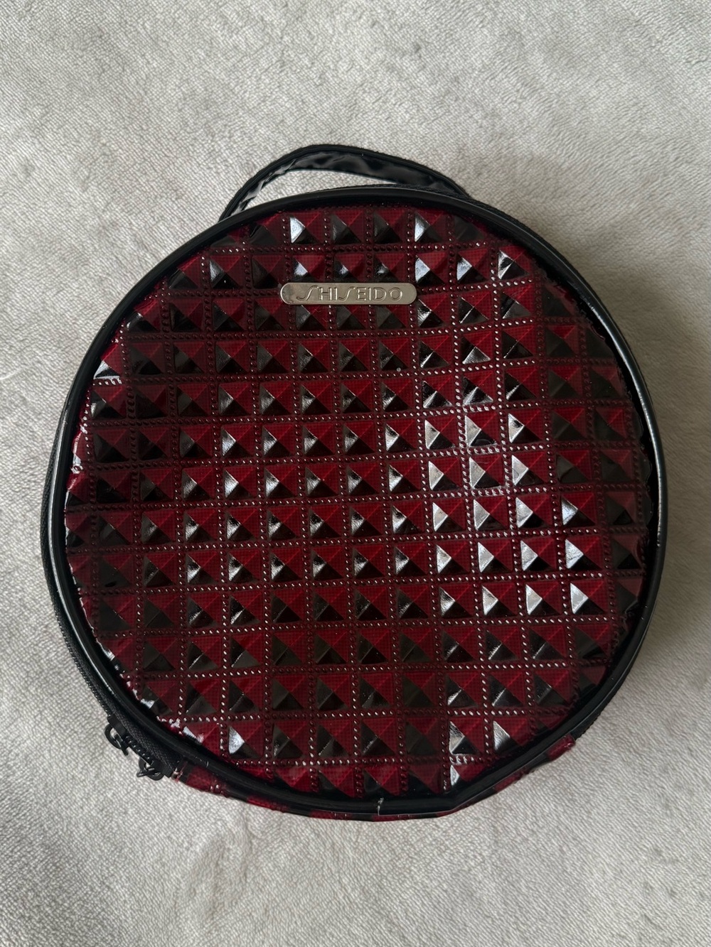 Shiseido Burgundy Studded Round Cosmetic Case
